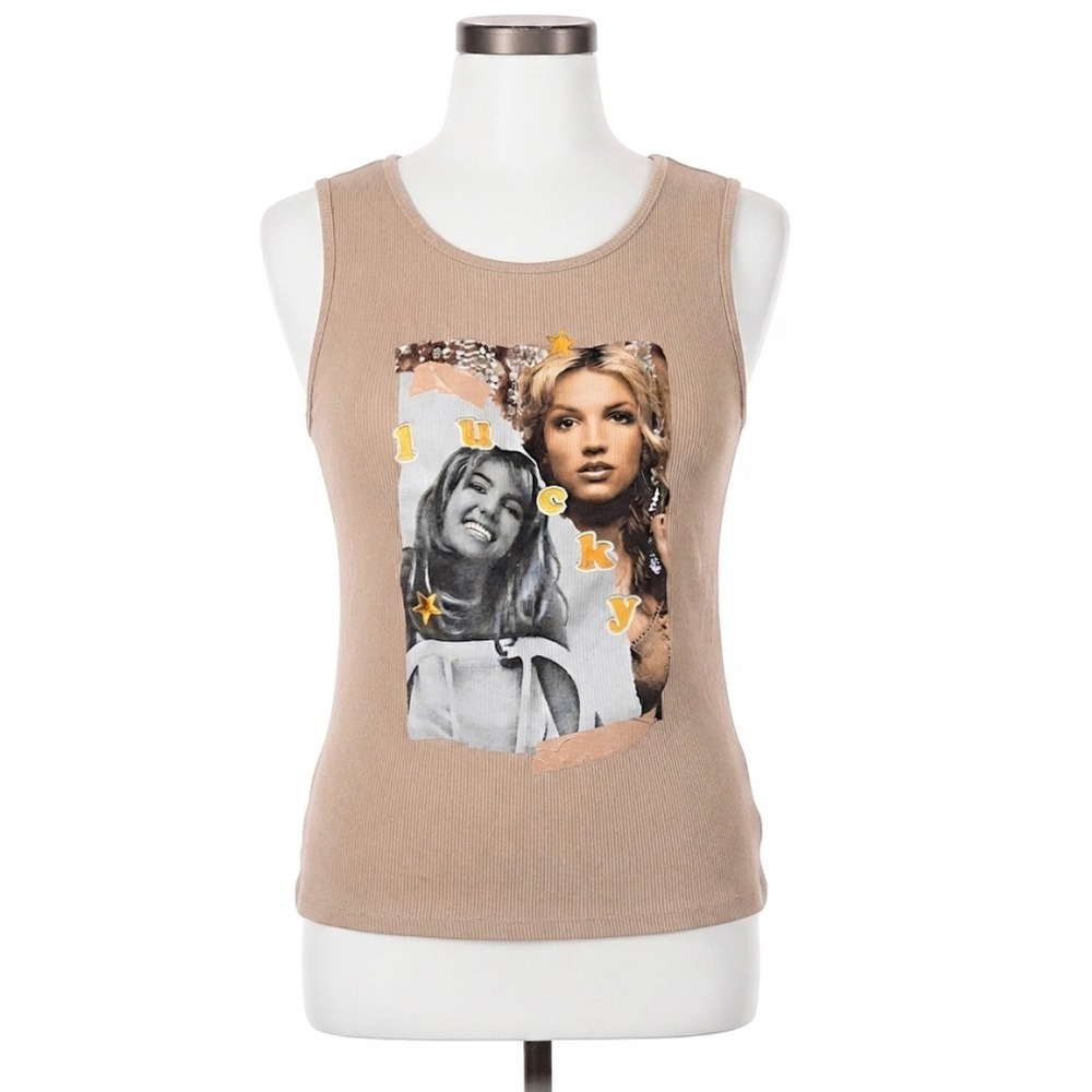 Britney Spears Lucky Graphic‎ Tank Top Sz XXL Ribbed Cotton Y2K Mcbling Style